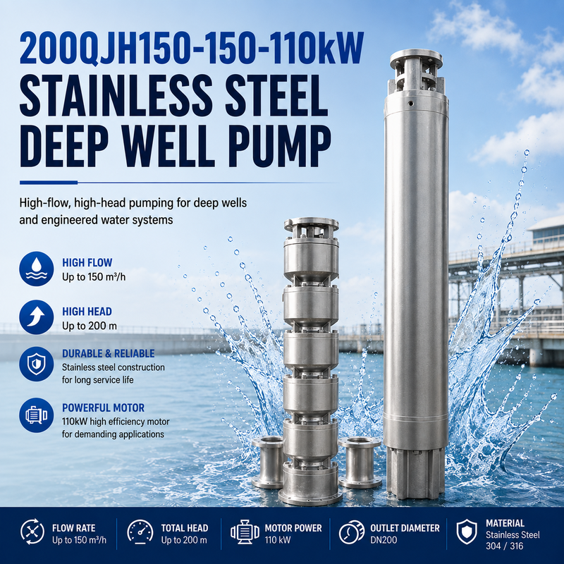 200QJH150-150-110kW Pompa per pozzi profondi in acciaio inossidabile, pompaggio ad alta portata e alta prevalenza per pozzi profondi e sistemi idrici ingegnerizzati