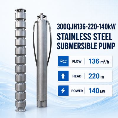 Pompa sommersa in acciaio inossidabile da 140 kW con prevalenza di 220 m e portata di 136 m³/h per applicazioni in pozzi profondi