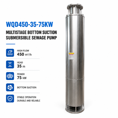 WQD450-35-75KW Pompa Fognaria Sommergibile Multistadio a Mandata dal Basso con Portata di 450 m³/h e Prevalenza di 35 m